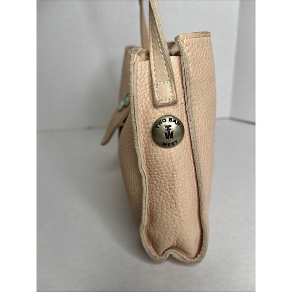 Two Bar West Leather Beige peach Cowhide shoulder bag Purse w/ Turquoise accent - Picture 9 of 13